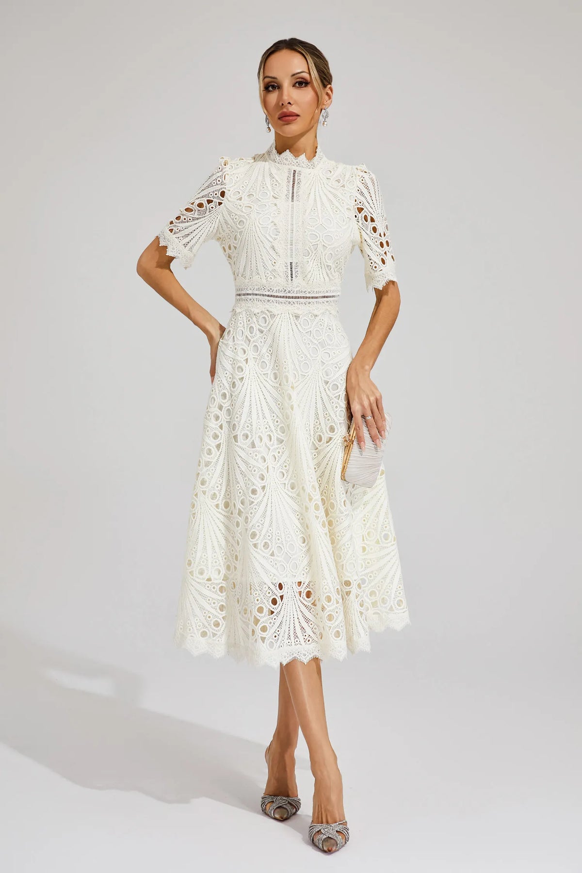 Thea | Women's Summer Lace Pattern Midi Dress