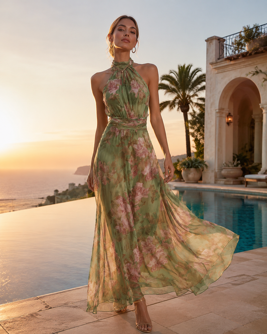Manuela | Women's Floral Halterneck Maxi Dress