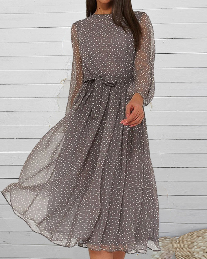 Jessica | Women's Polka Dot Long-Sleeved Midi Dress