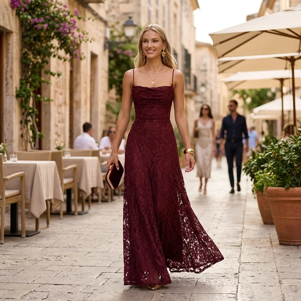 Holly | Women's Embroided Spaghetti Strep Evening Dress