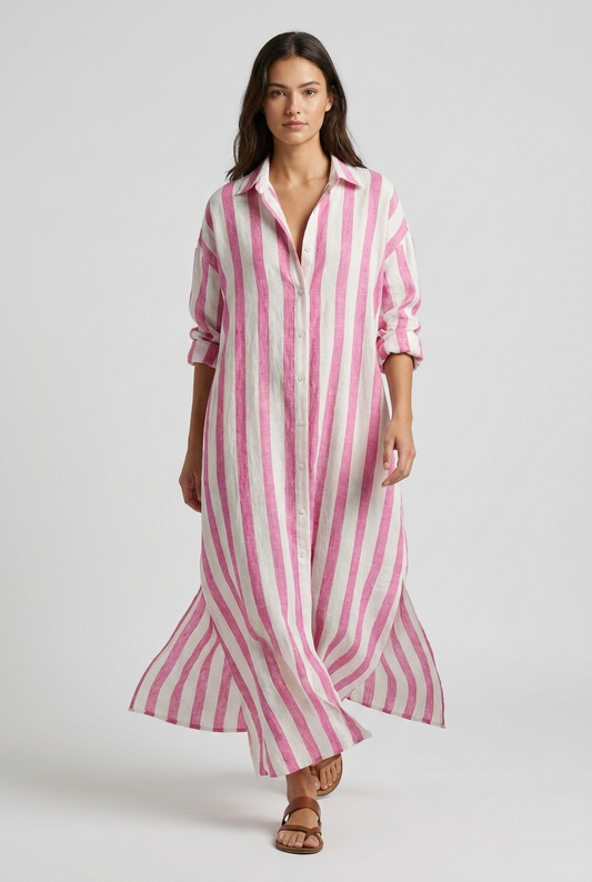 Eveline | Women's Summer Striped Maxi Shirt Dress