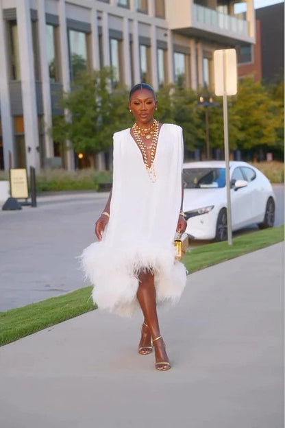 Amber | Women's Elegant Midi Feather Dress