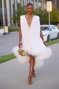 Amber | Women's Elegant Midi Feather Dress