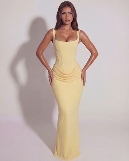 Lola | Women's Draped Square Neck Evening Dress