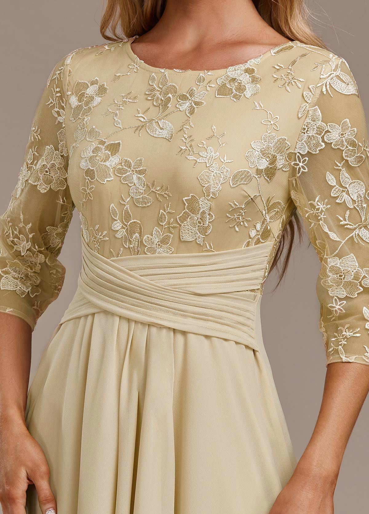 Gemma | Women's Embroidered Lace Chiffon Midi Dress