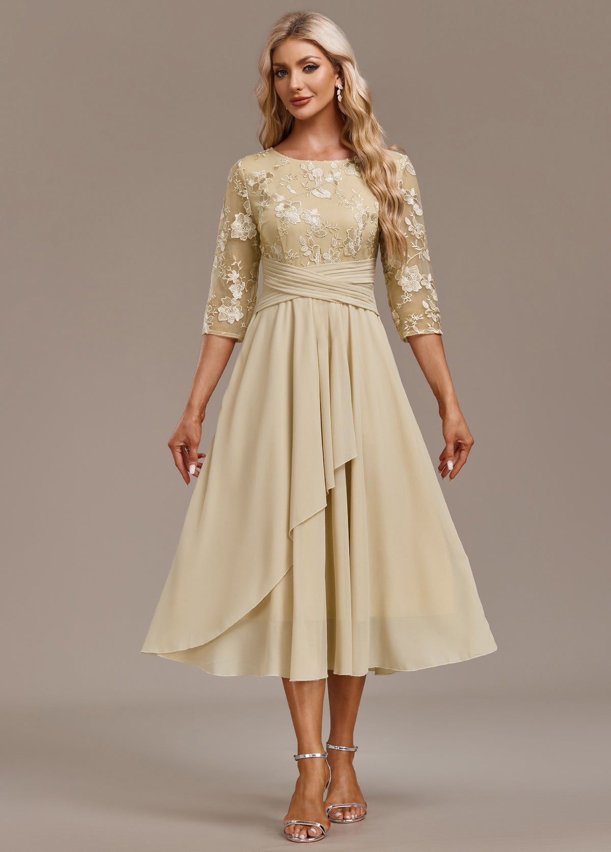 Gemma | Women's Embroidered Lace Chiffon Midi Dress
