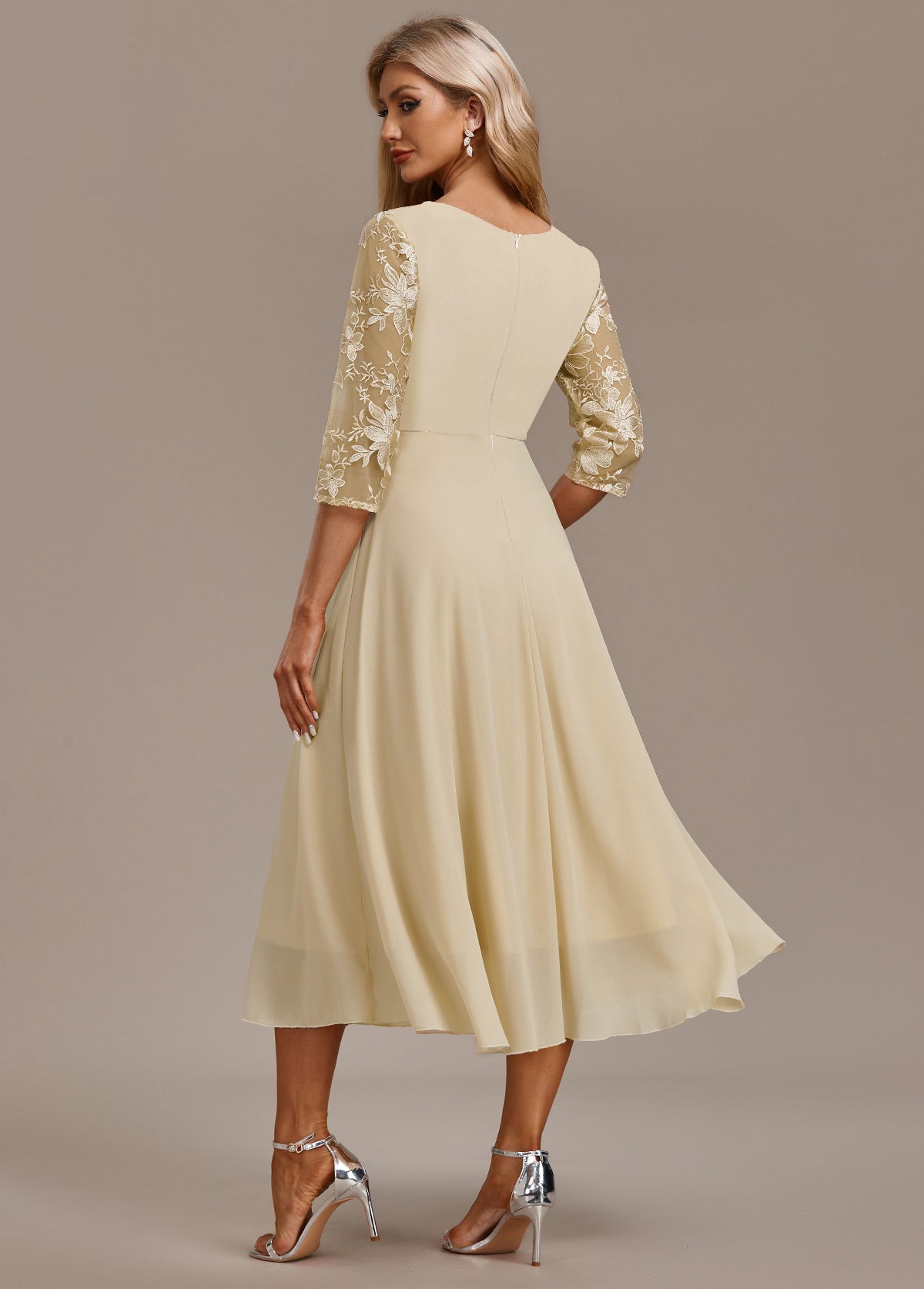 Gemma | Women's Embroidered Lace Chiffon Midi Dress