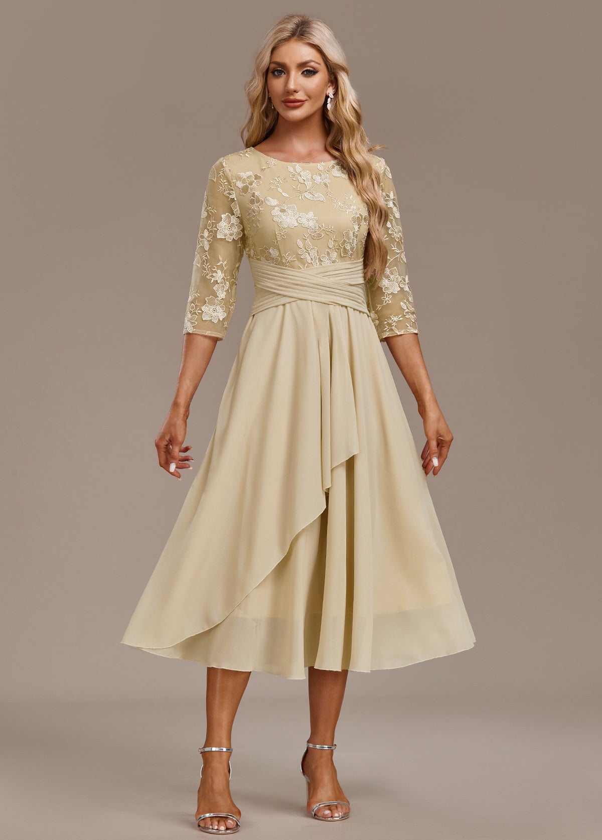 Gemma | Women's Embroidered Lace Chiffon Midi Dress