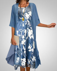 Elvira | Women's Printed Boho Midi Dress With Cardigan Set