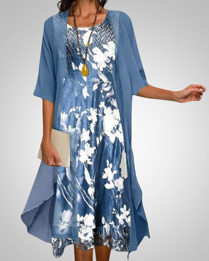 Elvira | Women's Printed Boho Midi Dress With Cardigan Set