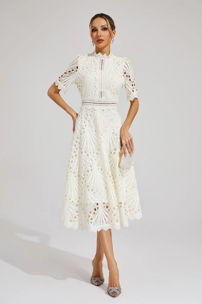 Thea | Women's Summer Lace Pattern Midi Dress