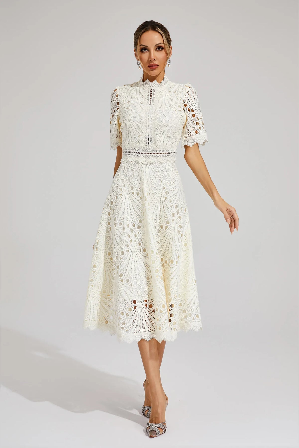 Thea | Women's Summer Lace Pattern Midi Dress