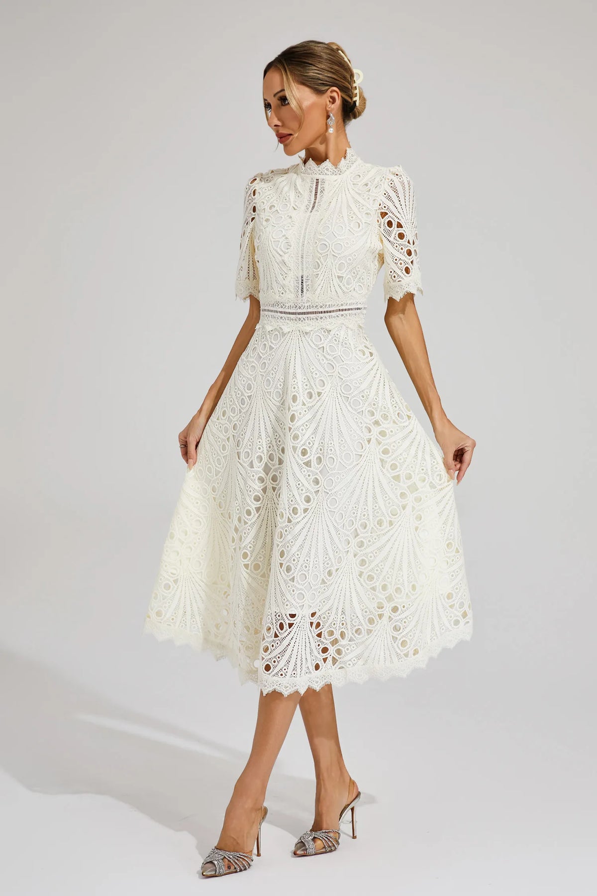 Thea | Women's Summer Lace Pattern Midi Dress