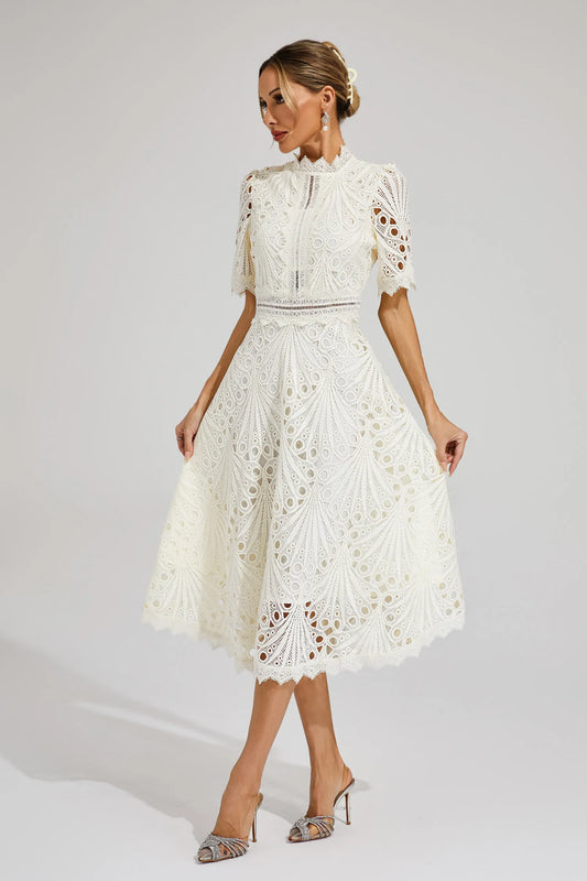 Thea | Women's Summer Lace Pattern Midi Dress