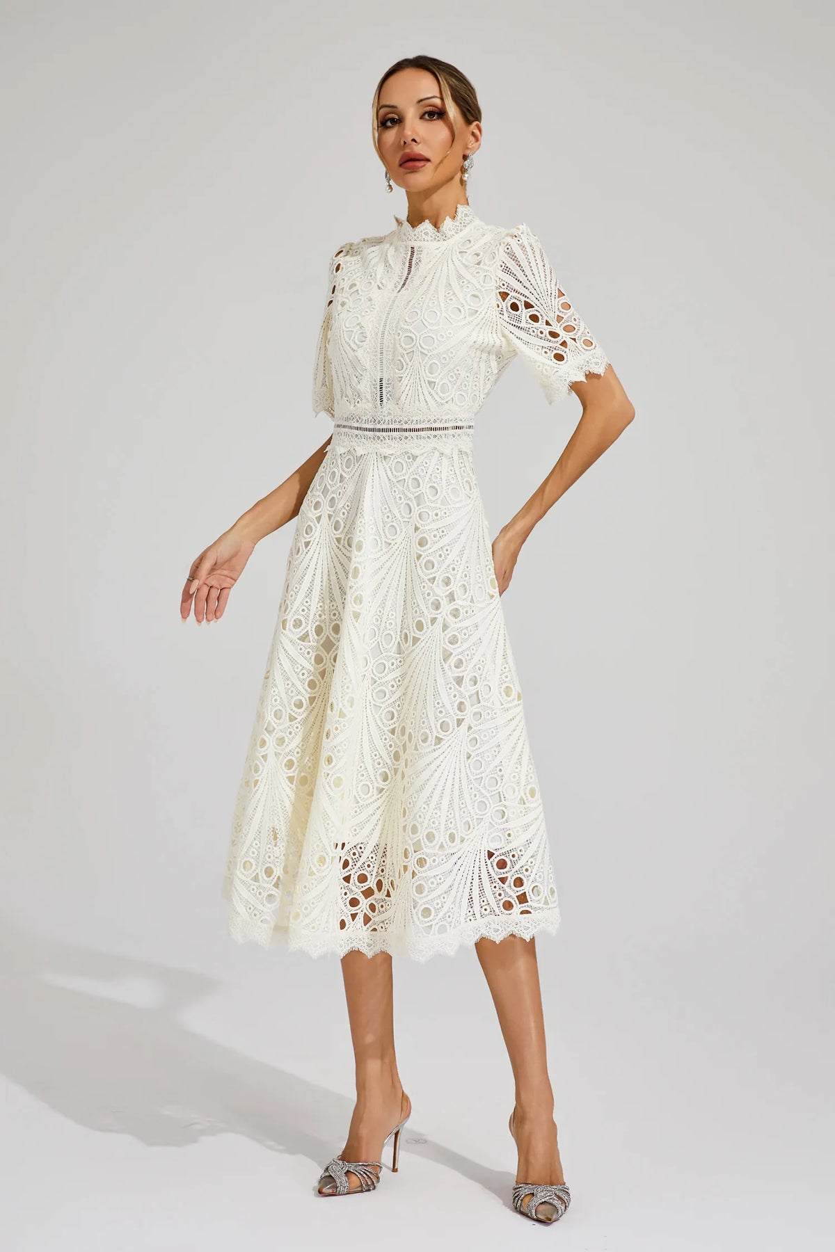Thea | Women's Summer Lace Pattern Midi Dress
