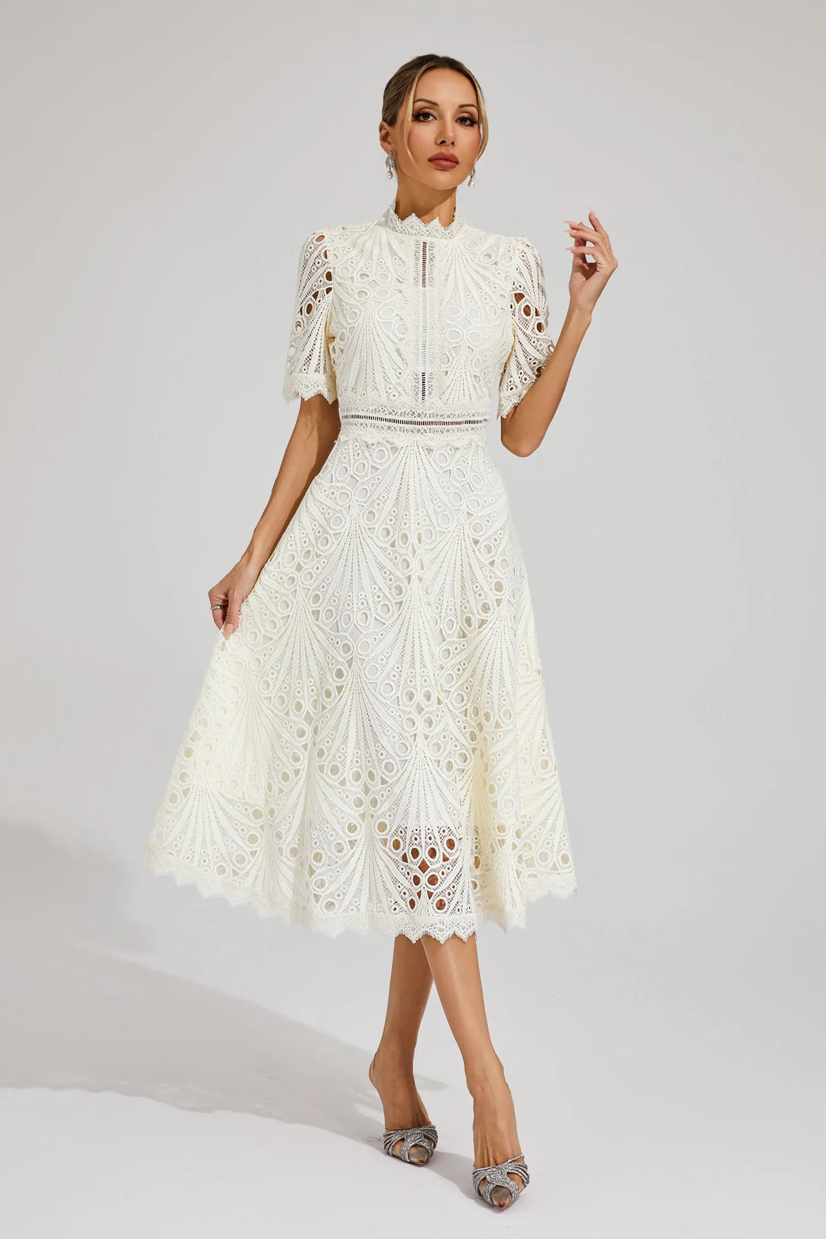 Thea | Women's Summer Lace Pattern Midi Dress