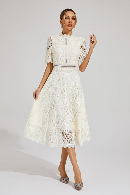 Thea | Women's Summer Lace Pattern Midi Dress