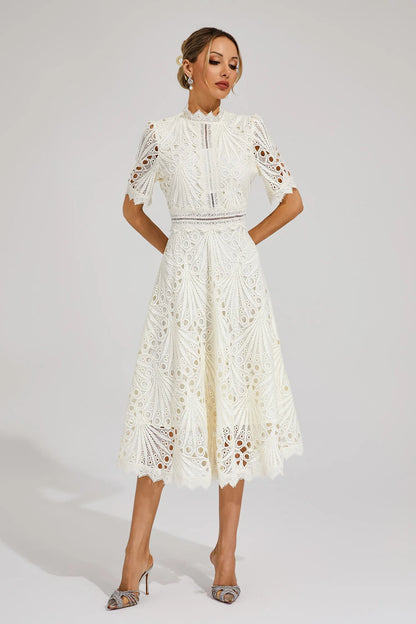 Thea | Women's Summer Lace Pattern Midi Dress