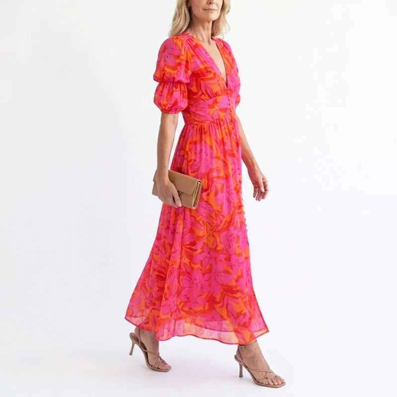 Kate | Women's Floral Puff Sleeve Maxi Dress