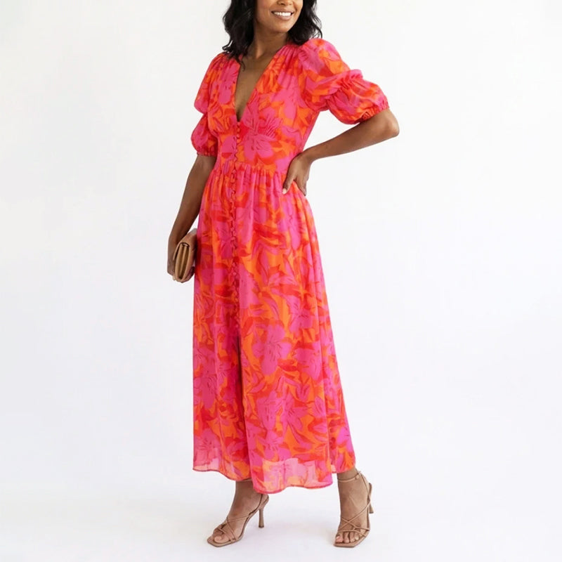 Kate | Women's Floral Puff Sleeve Maxi Dress