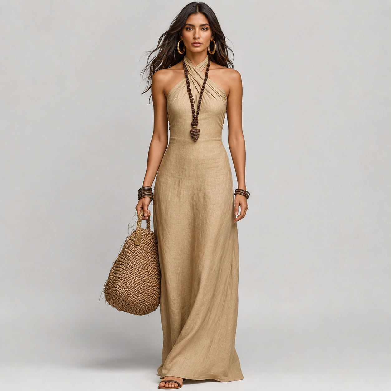 Aline | Women's Classic Halterneck Sleeveless Maxi Dress