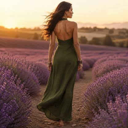 Aline | Women's Classic Halterneck Sleeveless Maxi Dress