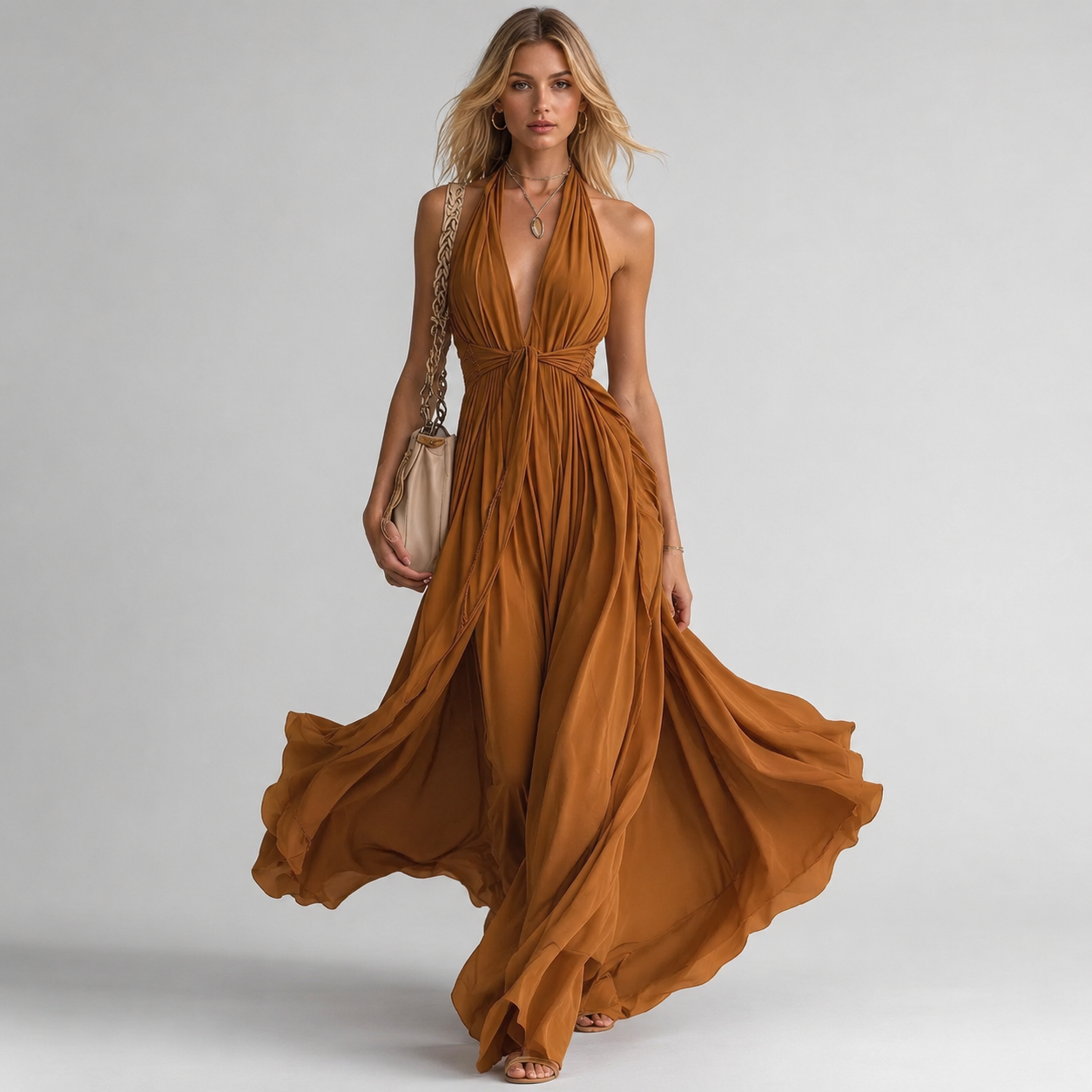 Rahel | Women's Classic Halter Neck Maxi Dress