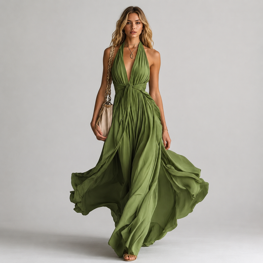 Rahel | Women's Classic Halter Neck Maxi Dress