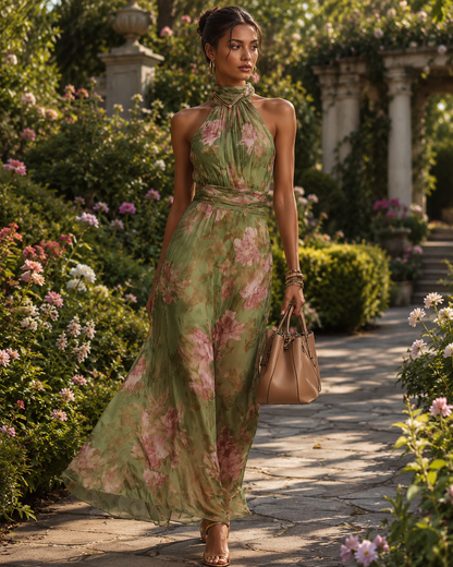 Manuela | Women's Floral Halterneck Maxi Dress