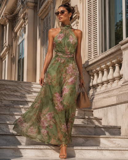 Manuela | Women's Floral Halterneck Maxi Dress