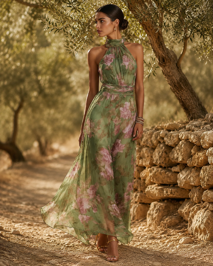 Manuela | Women's Floral Halterneck Maxi Dress