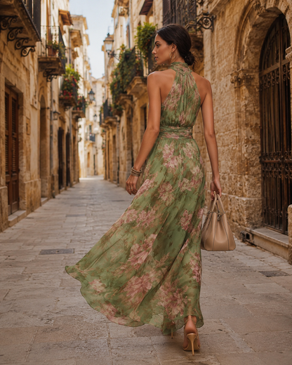 Manuela | Women's Floral Halterneck Maxi Dress