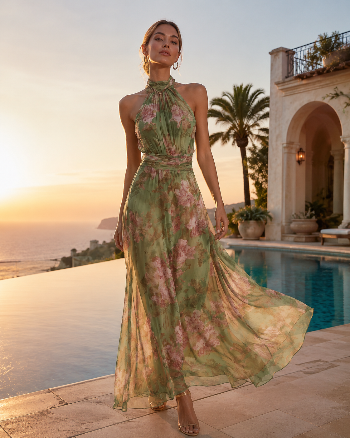 Manuela | Women's Floral Halterneck Maxi Dress