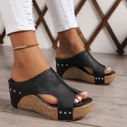 Holly | Women's Studded Cork Wedge Sandals