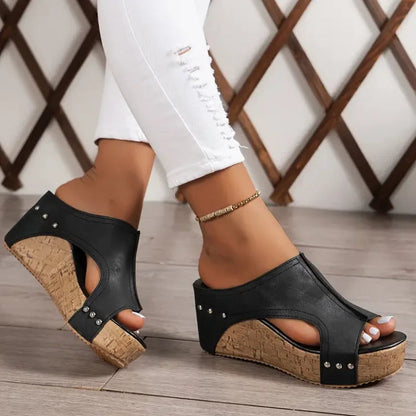 Holly | Women's Studded Cork Wedge Sandals