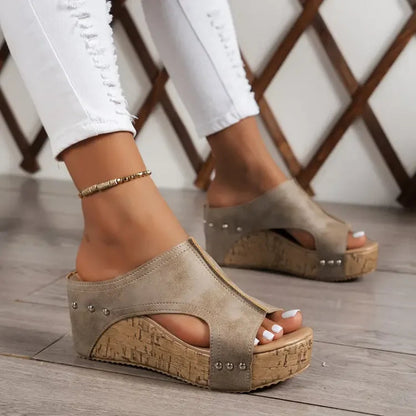Holly | Women's Studded Cork Wedge Sandals