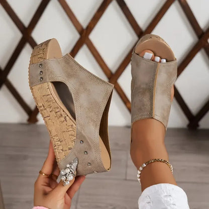 Holly | Women's Studded Cork Wedge Sandals