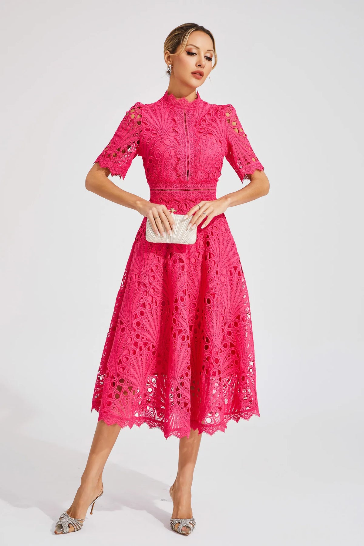 Thea | Women's Summer Lace Pattern Midi Dress