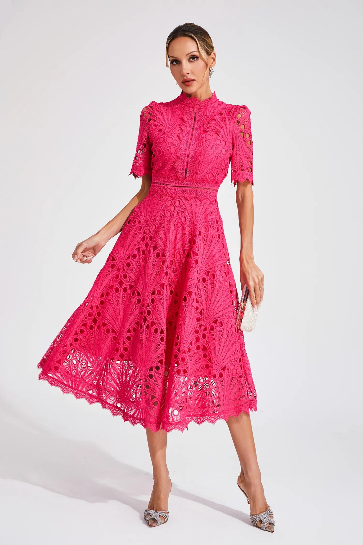 Thea | Women's Summer Lace Pattern Midi Dress