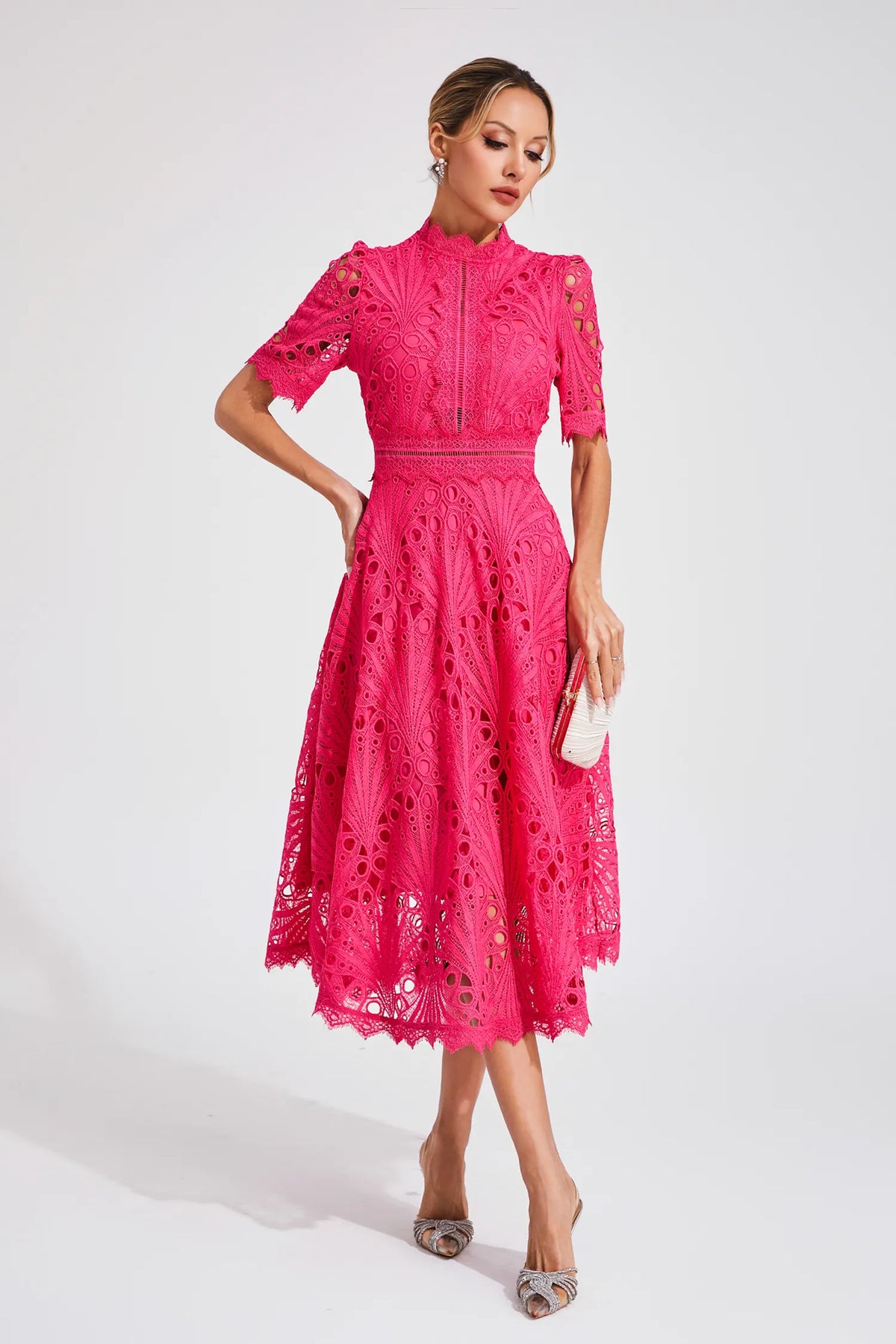 Thea | Women's Summer Lace Pattern Midi Dress