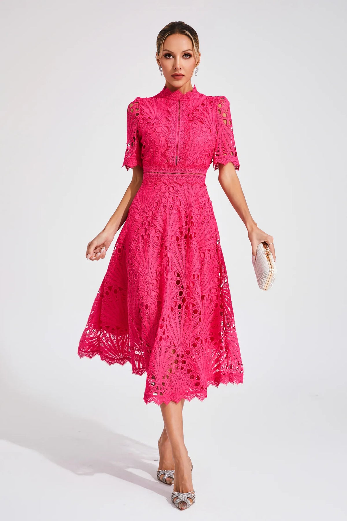 Thea | Women's Summer Lace Pattern Midi Dress
