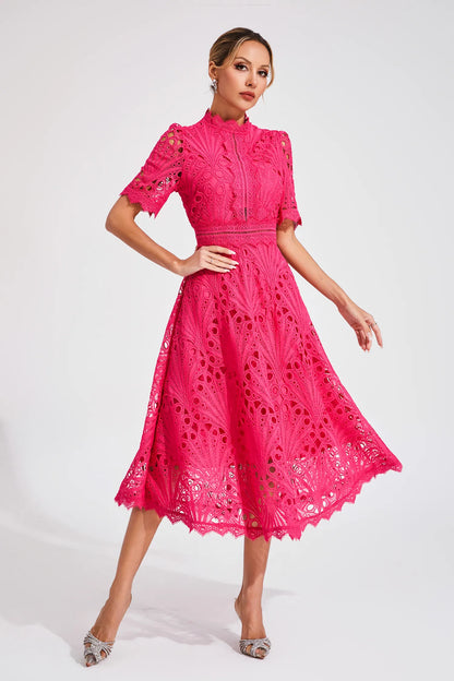 Thea | Women's Summer Lace Pattern Midi Dress