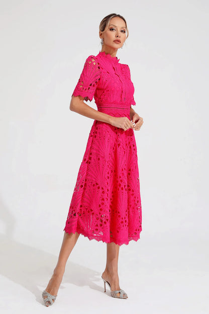 Thea | Women's Summer Lace Pattern Midi Dress