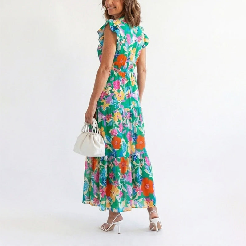 Natalie | Women's Floral V-Neck Ruffle Sleeve Dress