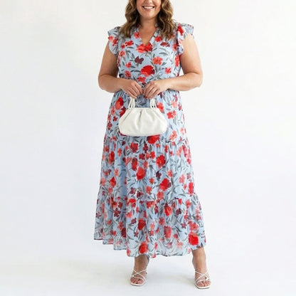Natalie | Women's Floral V-Neck Ruffle Sleeve Dress