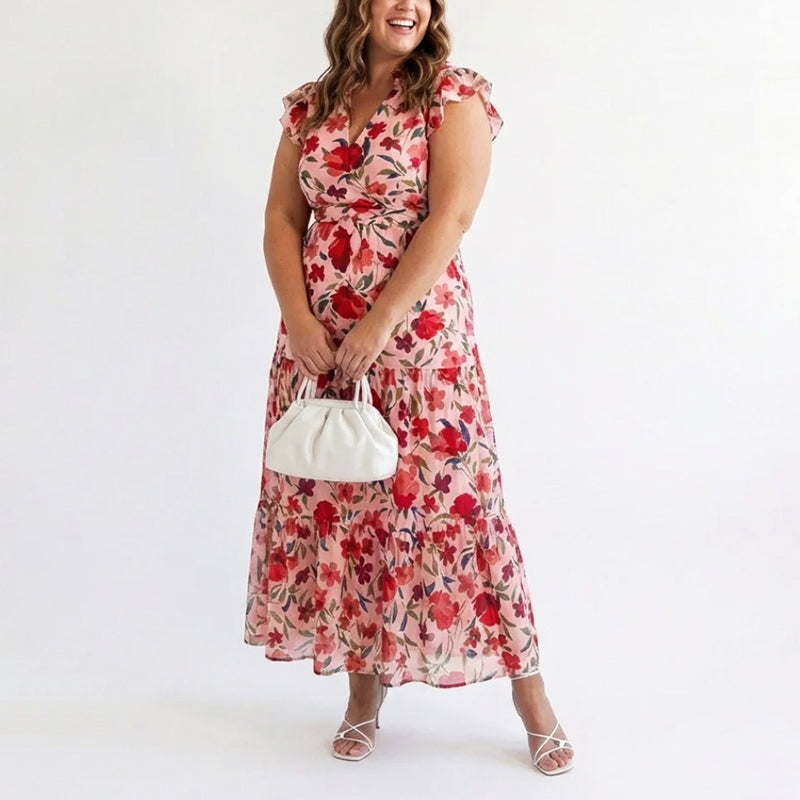 Natalie | Women's Floral V-Neck Ruffle Sleeve Dress
