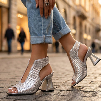 Joanne | Women's Woven Open-Toe Block Heel Sandals