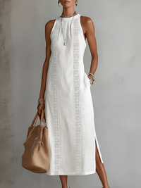 Abigail | Women's Sleeveless Lace-Trim Midi Dress