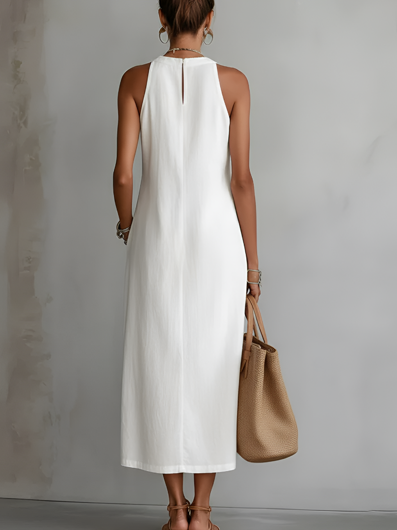 Abigail | Women's Sleeveless Lace-Trim Midi Dress