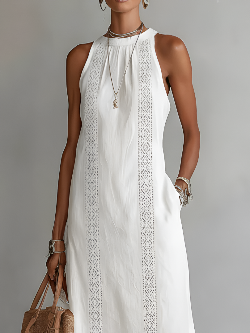 Abigail | Women's Sleeveless Lace-Trim Midi Dress